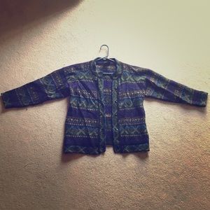 hippie alpaca button up tribal patterned sweater